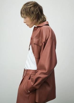 Кожаная рубашка, куртка zara цвета марсала оверсайз3 фото