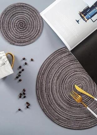 Підставка під гаряче плетена підставки серветка на стіл кругла сервірувальна коричнева шоколадна комплект коричневих підставок 4 штуки
