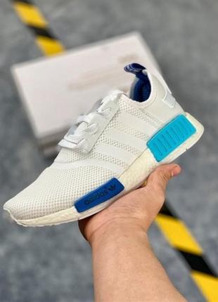 Жіночі білі із синім кросівки adidas nmd