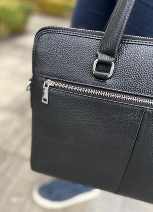 Кожаная сумка для ноутбука и документов черная collide из гладкой кожи деловая кожаная сумка + ручки9 фото