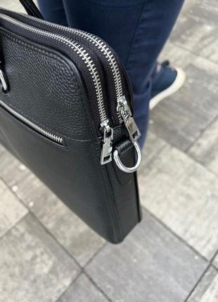 Кожаная сумка для ноутбука и документов черная collide из гладкой кожи деловая кожаная сумка + ручки10 фото