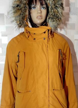 Куртка парка утеплена гірчичного кольору zara, горчичная куртка парка фасона оверсайз1 фото