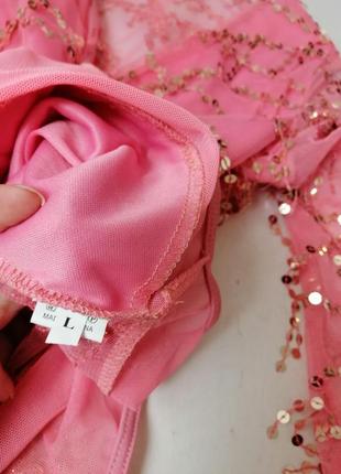 Шикарный прозрачный боди блуза сетка золотистыми пайетками в виде бахромы5 фото