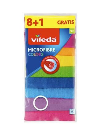 Салфетки, тряпки микрофибра для уборки vileda microfibre colors 30x30 cm, 9шт/уп италия