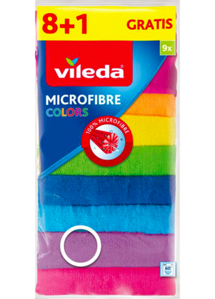 Салфетки, тряпки микрофибра для уборки vileda microfibre colors 30x30 cm, 9шт/уп италия