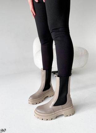 Натуральные кожаные демисезонные ботинки - челси цвета капучино3 фото