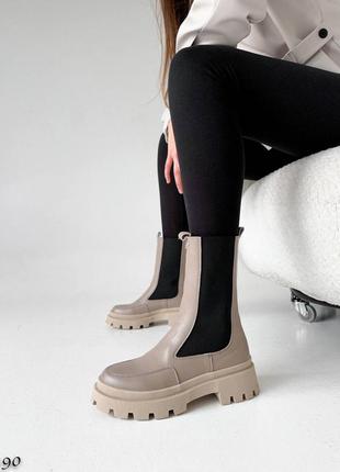 Натуральные кожаные демисезонные ботинки - челси цвета капучино2 фото