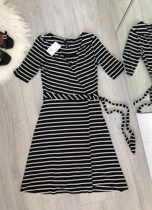 Летнее платье сарафан на запах морской размер s h&m трикотаж, вискоза в полоску