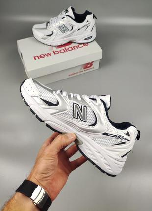 New balance 530 white silver navy blue5 фото