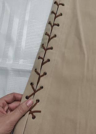 Бежевые брюки клеш с акцентными шнуровками, м