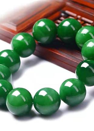 Браслет із натурального зеленого каменю яшма 10 мм, тайванський сапфір1 фото