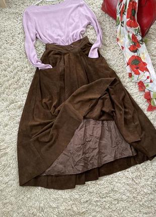Стильная замшевая длинная юбка с карманами в шоколадном цвете,р.34-364 фото