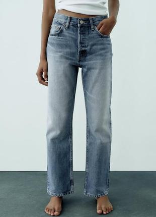 Джинси zara straight leg mid rise (new straight fit)