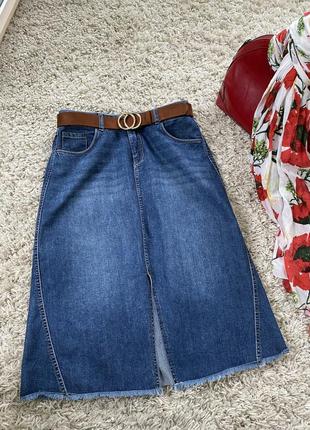 Базовая джинсовая юбка миди с разрезом ,yessica,p.38/403 фото