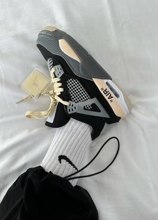 Жіночі кросівки найк nike air jordan retro 4 x off white “black / beige” premium6 фото