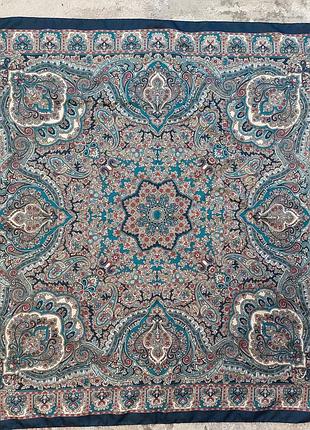 Винтажный итальянский синий платок в орнамент art of the scarft™ tie rack@(77 см на 77 см)