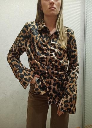 Рубашка шелковая у леопардовый принт