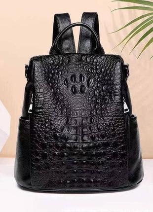 Женская сумка-рюкзак в стиле рептилии натуральная кожа, кожаная сумка рюкзак для девушек10 фото