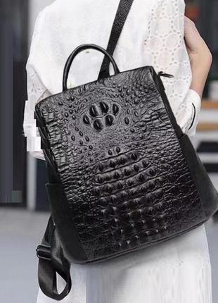 Женская сумка-рюкзак в стиле рептилии натуральная кожа, кожаная сумка рюкзак для девушек2 фото