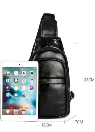 Классическая мужская сумка бананка на грудь барсетка на плечо кросс боди черная экокожа6 фото