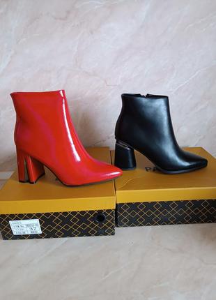 Жіночі ботильйони черевики червоні на стійкому каблуці 36-401 фото
