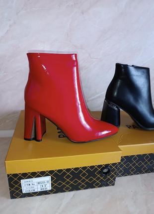 Жіночі ботильйони черевики червоні на стійкому каблуці 36-403 фото