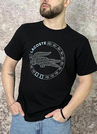 Футболка lacoste черная (лого с голубым)