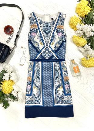 Голубое платье с цветочно-геометрическим принтом oasis4 фото