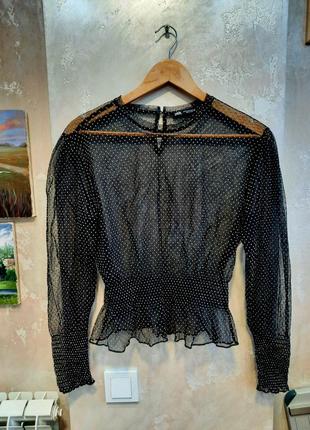 Zara топ блуза в гороховый принт7 фото