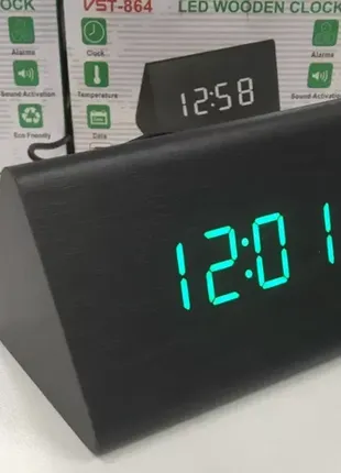 Електронний настільний годинник-будильник led wood clock vst-864-1 з будильником, датою та термометром