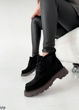 Распродажа натуральные замшевые зимние черные ботинки 36р.4 фото