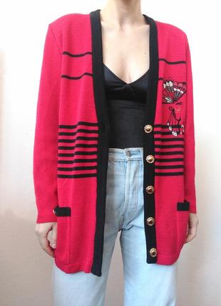 Вінтажний кардиган червоний светр вінтаж пуловер реглан лонгслів кофта з гудзиками кардиган шерсть светр