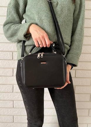 Классическая женская сумочка на плечо каркасная черная, мини сумка для девушек5 фото
