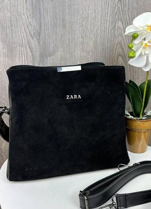 Женская замшевая сумка стиль zara, сумочка зара черная натуральная замша1 фото