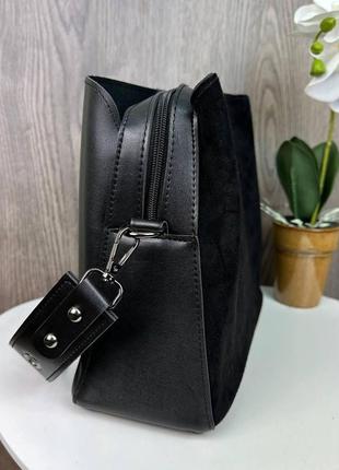Женская замшевая сумка стиль zara, сумочка зара черная натуральная замша4 фото