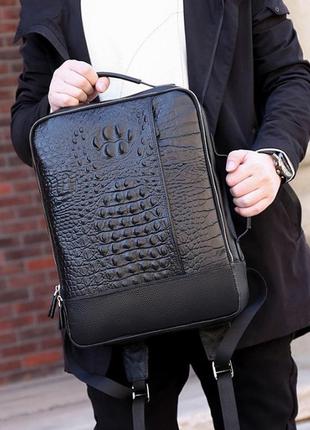 Большой мужской городской кожаный рюкзак сумка рептилия, ранец натуральная кожа под рептилию сумка-рюкзак6 фото