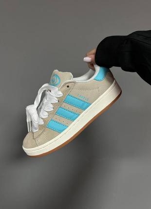 Кросівки adidas campus beige  blue premium сірі з блакитним жіночі