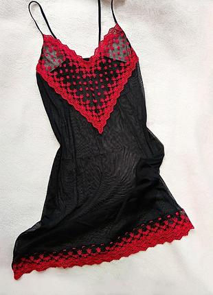 Прозрачная ночнушка пеньюар с сеткой и кружевом.