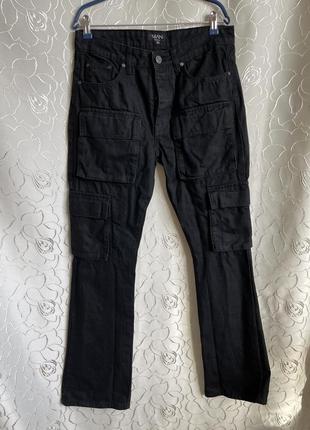 Карго кльош плотні джинси чорні денім 100% котон кармани реп йо y2k diesel g star carhartt dickies rap style  uniqlo asos оригінал широкі штани реп7 фото