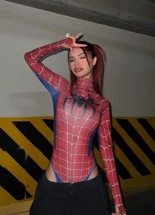 Женское стильное качественное трендовое боди с принтом человека паука 20241 фото