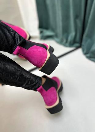 Эксклюзивные ботинки из итальянской кожи и замши женские фуксия челси7 фото