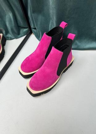 Эксклюзивные ботинки из итальянской кожи и замши женские фуксия челси8 фото