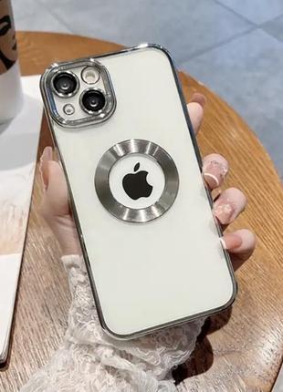 Силиконовый прозрачно-серебряный чехол для iphone 14