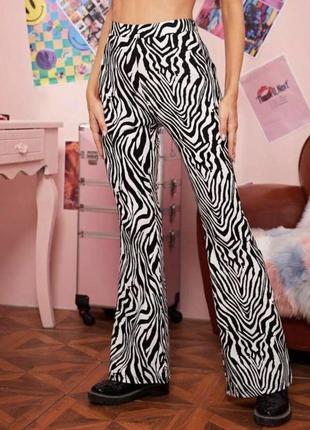 Shein брюки классические трубы палаццо клеш высокая посадка талия зебра принт летние