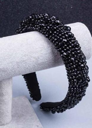 Обруч чёрный с хрустальнми бусинками, объёмный обруч