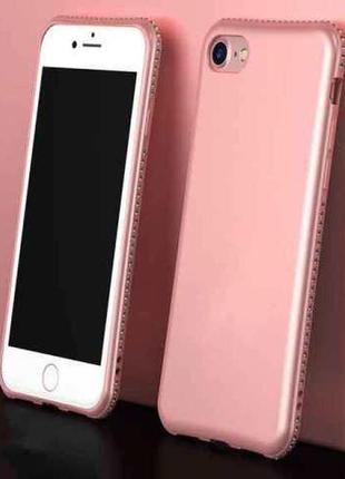 Мягкий tpu розовый чехол с камнями сваровски для iphone 6/6s3 фото