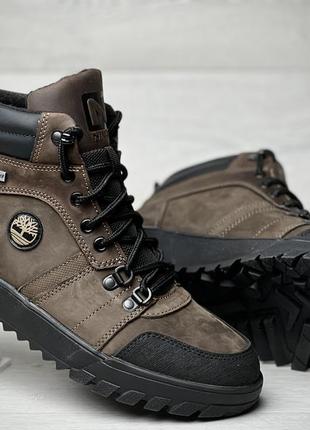 Спортивные кожаные ботинки на меху в стиле timberland boulder trail hiking olive