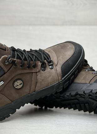 Спортивні шкіряні черевики на хутрі timberland boulder trail hiking olive7 фото