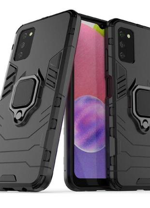 Чехол fiji ring для samsung galaxy a03s (a037) бронированный бампер с кольцом черный