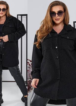 Стильная прямая удлиненная рубашка plus size свободного кроя из баранчика-букле.10 фото